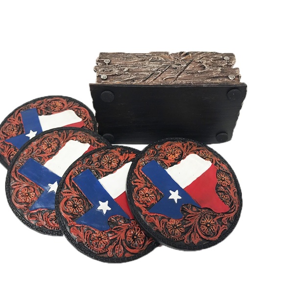 Patriotic Texas Map Coasters Set - Picture 4 of 5